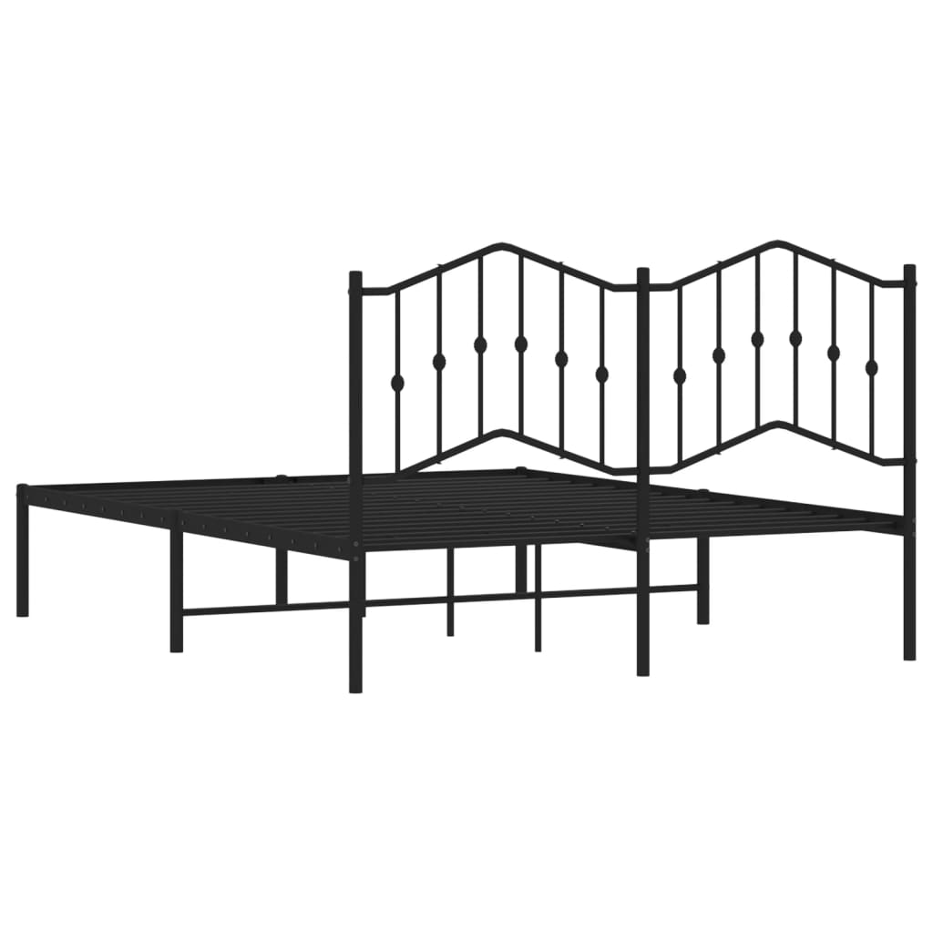 vidaXL Metal Bed Frame with Headboard Black 53.1"x74.8"-5