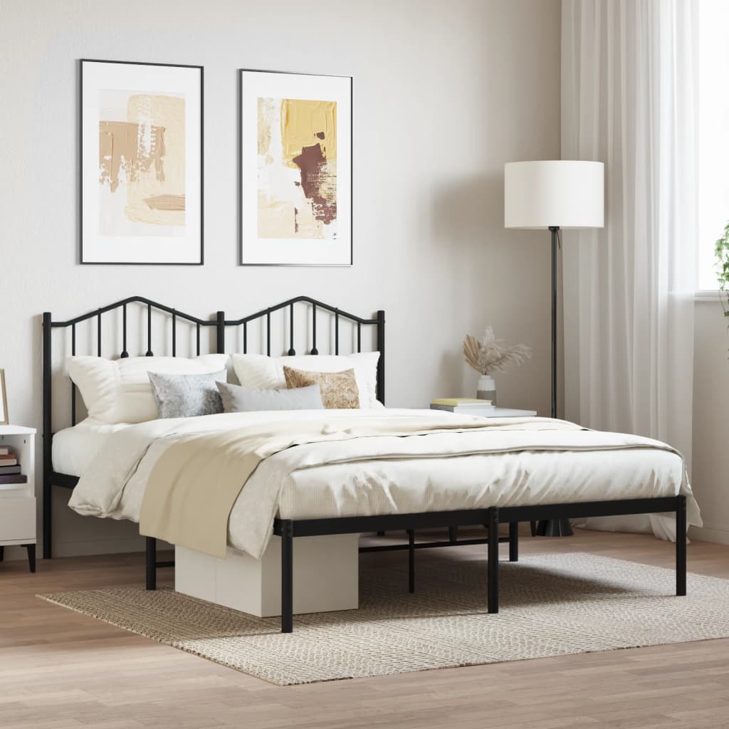 vidaXL Metal Bed Frame with Headboard Black 53.1"x74.8"-0