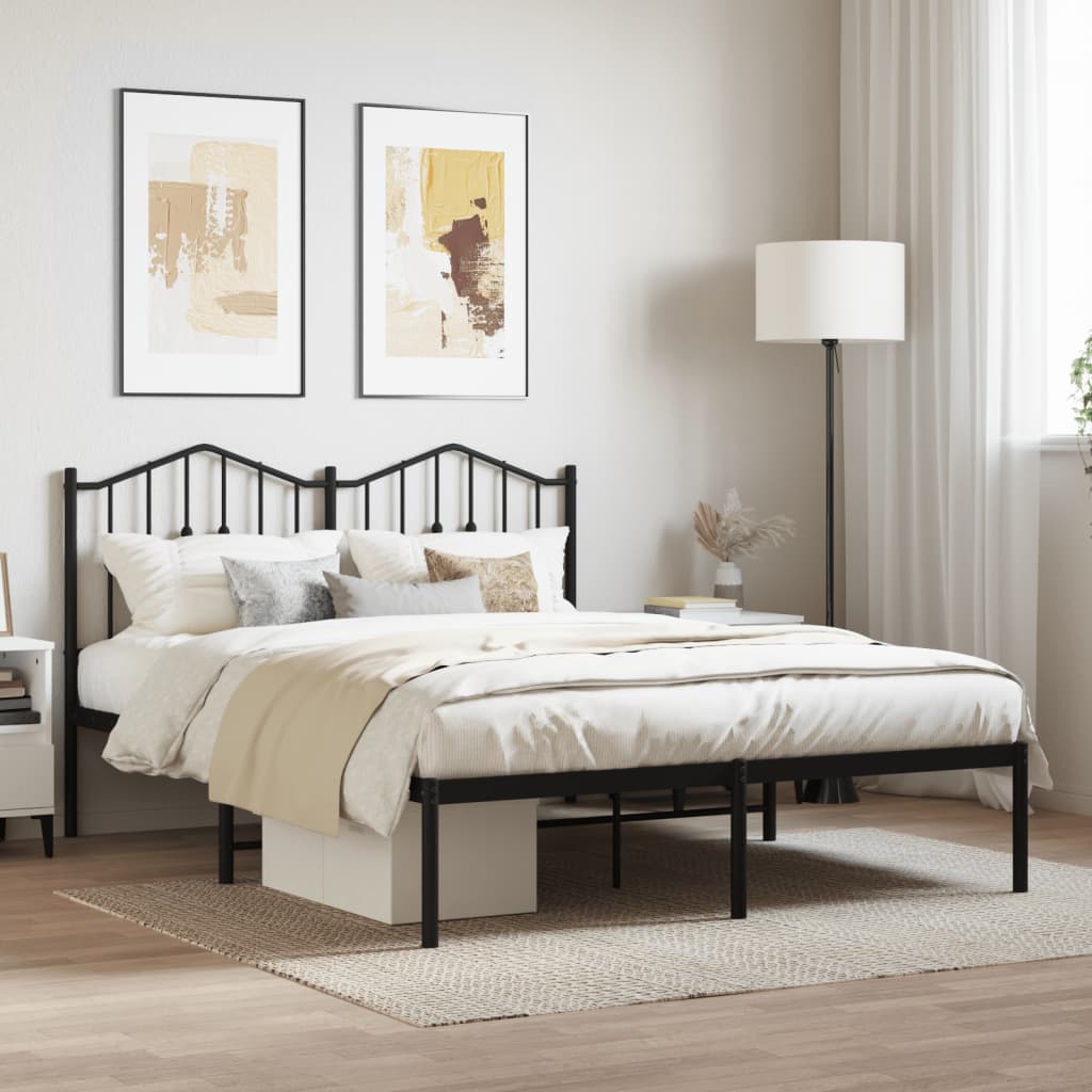 vidaXL Metal Bed Frame with Headboard Black 59.1"x78.7"-0