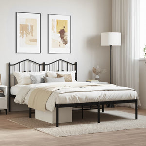 vidaXL Metal Bed Frame with Headboard Black 59.1"x78.7"-0