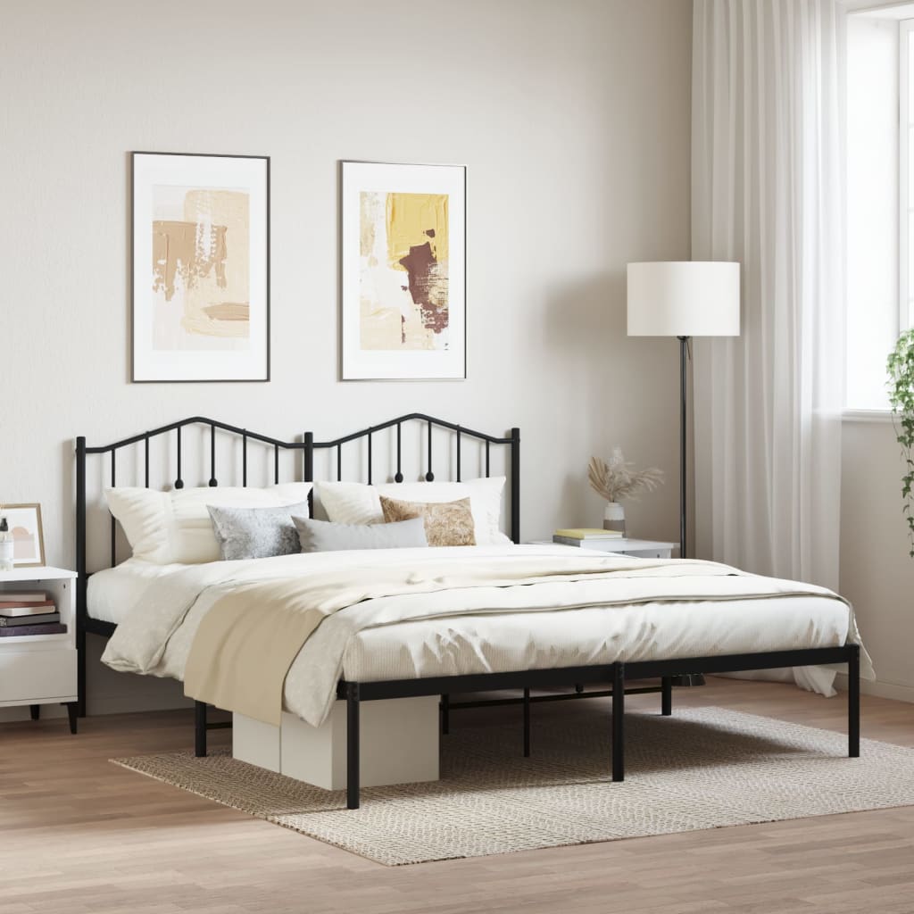 vidaXL Metal Bed Frame with Headboard Black 72"x83.9" California King-0