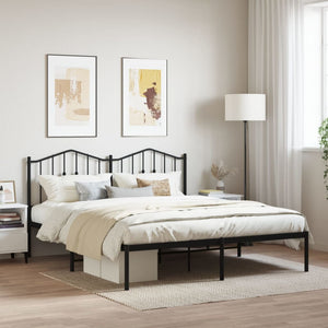 vidaXL Metal Bed Frame with Headboard Black 72"x83.9" California King-0