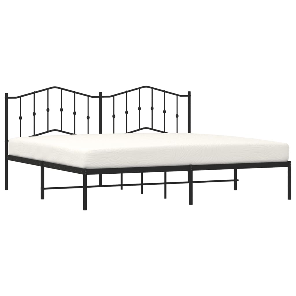 vidaXL Metal Bed Frame with Headboard Black 76"x79.9" King-1