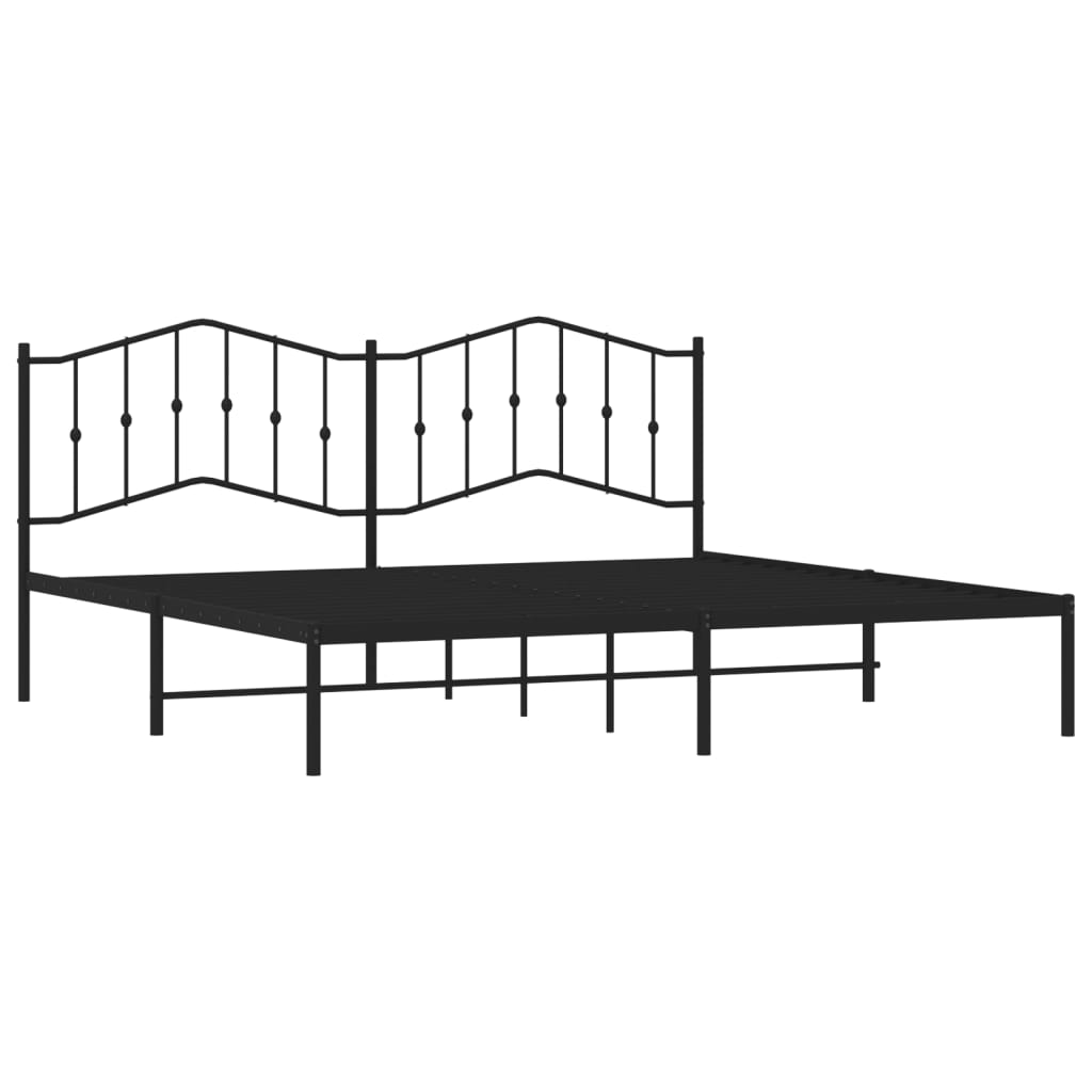 vidaXL Metal Bed Frame with Headboard Black 76"x79.9" King-2