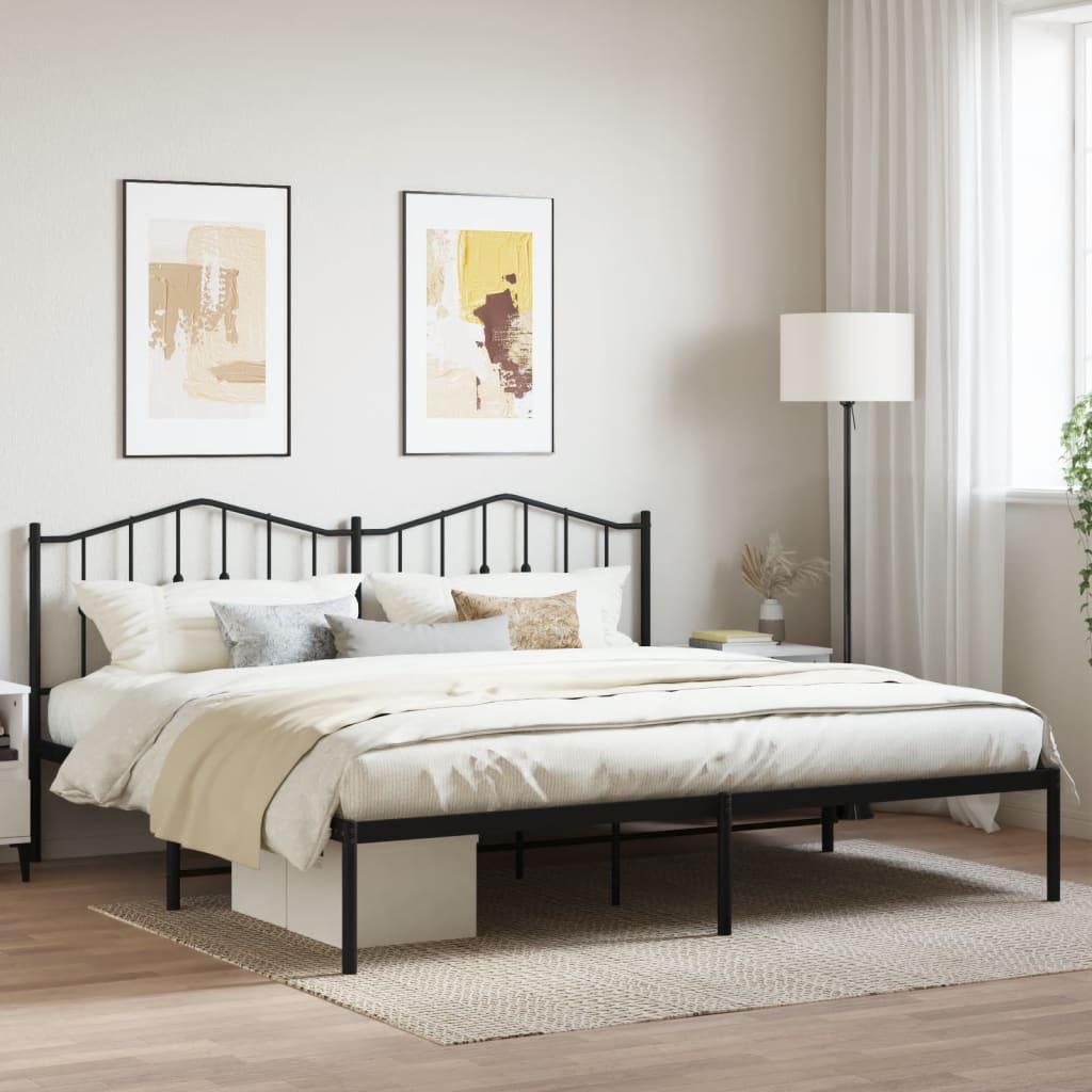 vidaXL Metal Bed Frame with Headboard Black 76"x79.9" King-0