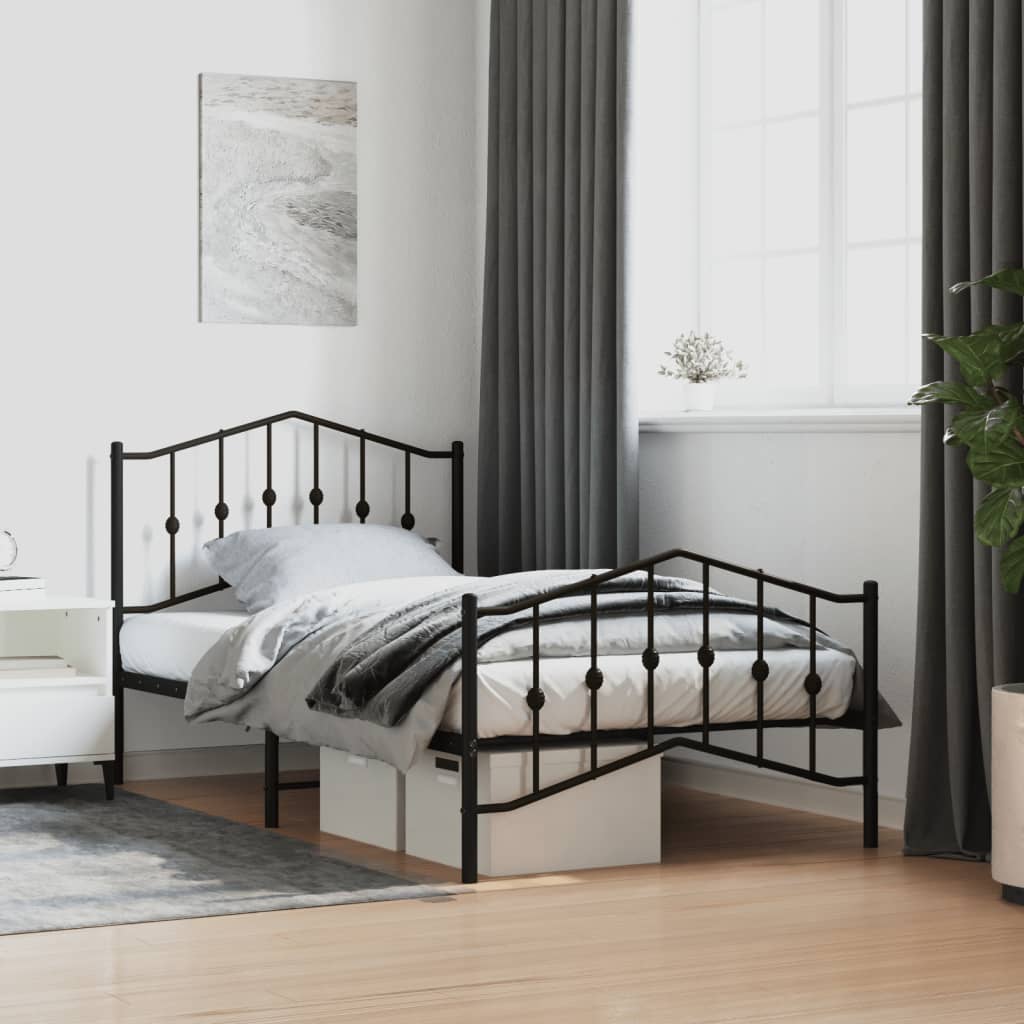 vidaXL Metal Bed Frame with Headboard and Footboard Black 39.4"x74.8" Twin-0