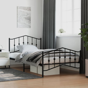 vidaXL Metal Bed Frame with Headboard and Footboard Black 39.4"x78.7"-0