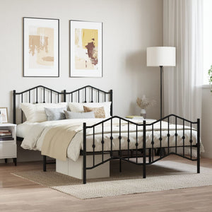 vidaXL Metal Bed Frame with Headboard and Footboard Black 53.1"x74.8"-0