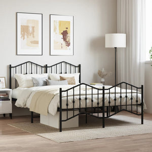 vidaXL Metal Bed Frame with Headboard and Footboard Black 59.1"x78.7"-0