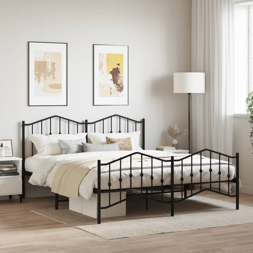 vidaXL Metal Bed Frame with Headboard&Footboard Black 72"x83.9" California King-0