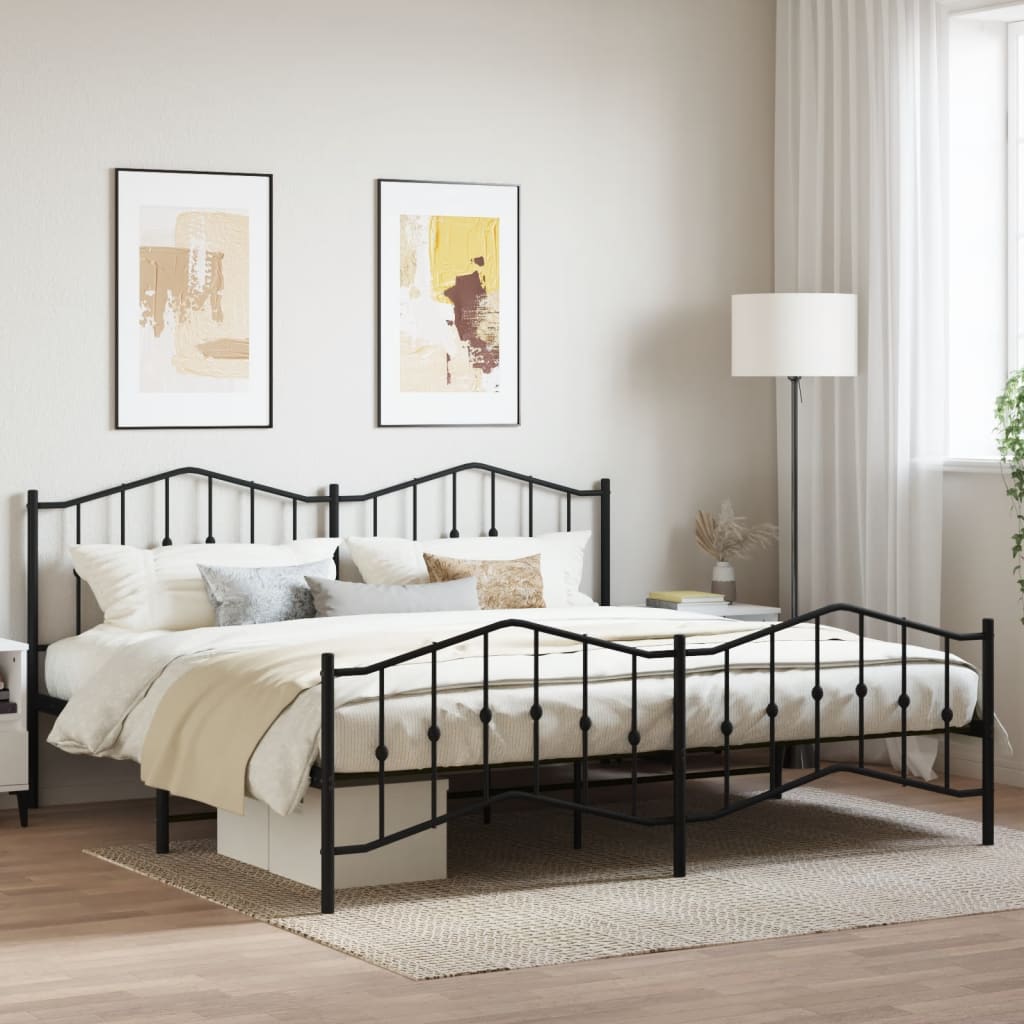 vidaXL Metal Bed Frame with Headboard and Footboard Black 76"x79.9" King-0