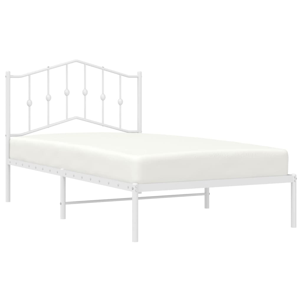 vidaXL Metal Bed Frame with Headboard White 39.4"x74.8" Twin-0