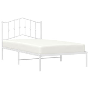 vidaXL Metal Bed Frame with Headboard White 39.4"x74.8" Twin-0