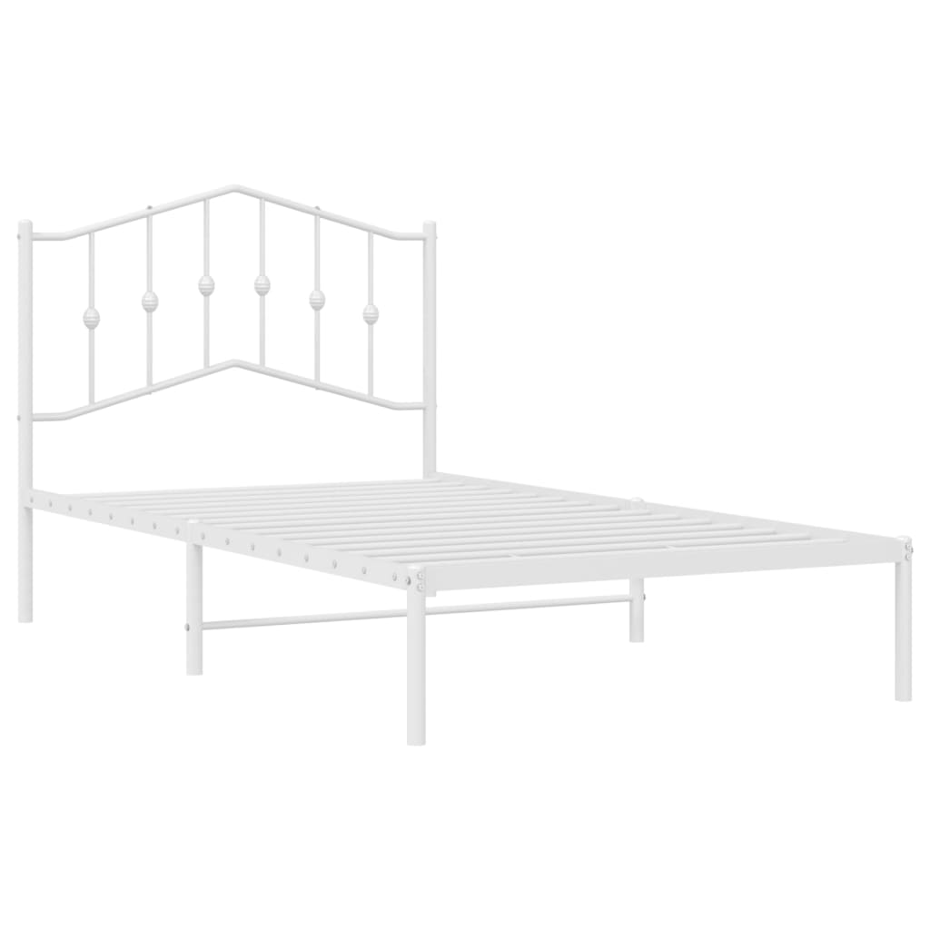 vidaXL Metal Bed Frame with Headboard White 39.4"x74.8" Twin-1