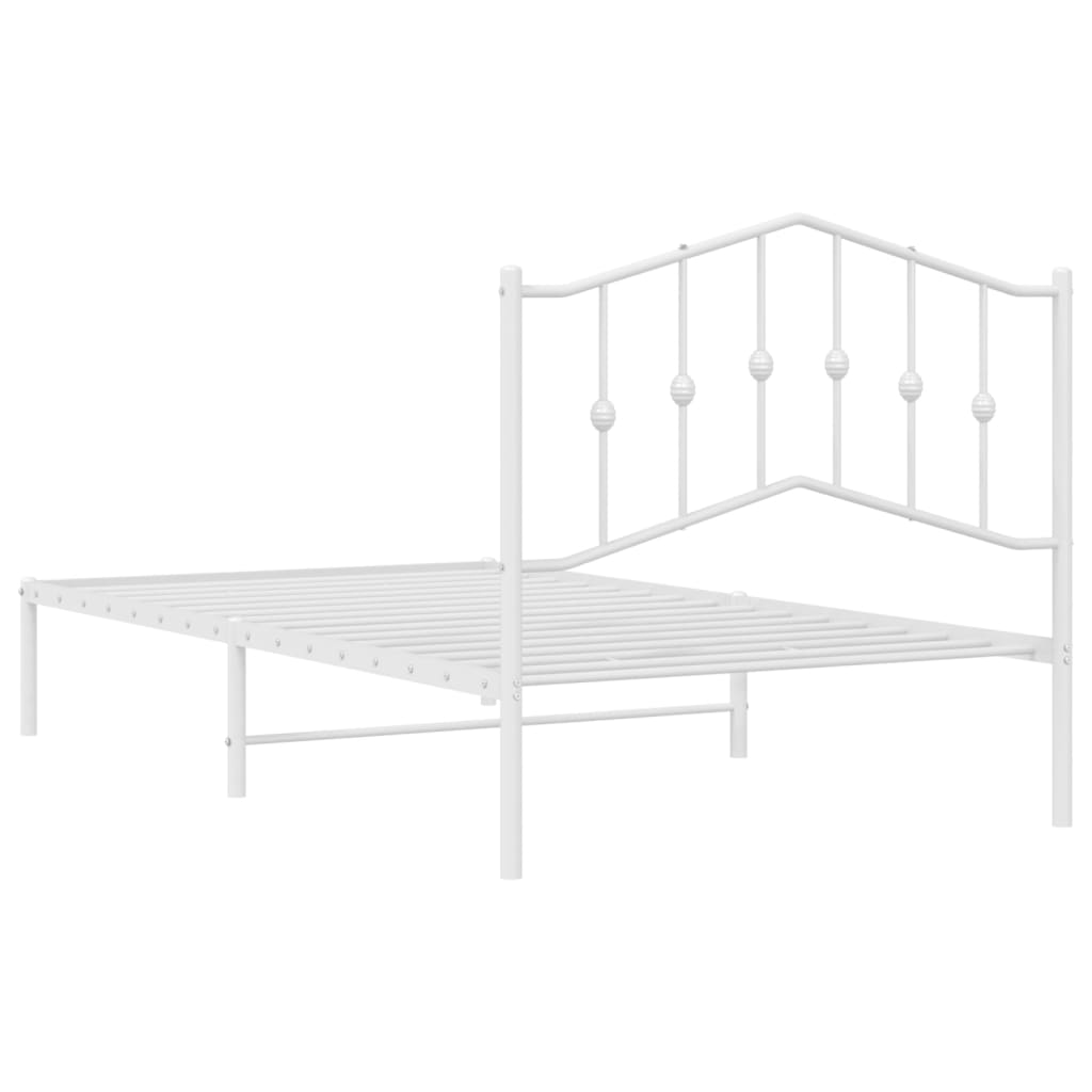 vidaXL Metal Bed Frame with Headboard White 39.4"x74.8" Twin-4