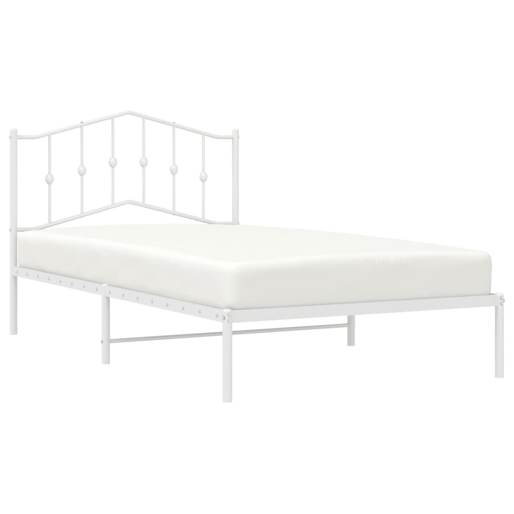 vidaXL Metal Bed Frame with Headboard White 39.4"x78.7"-2