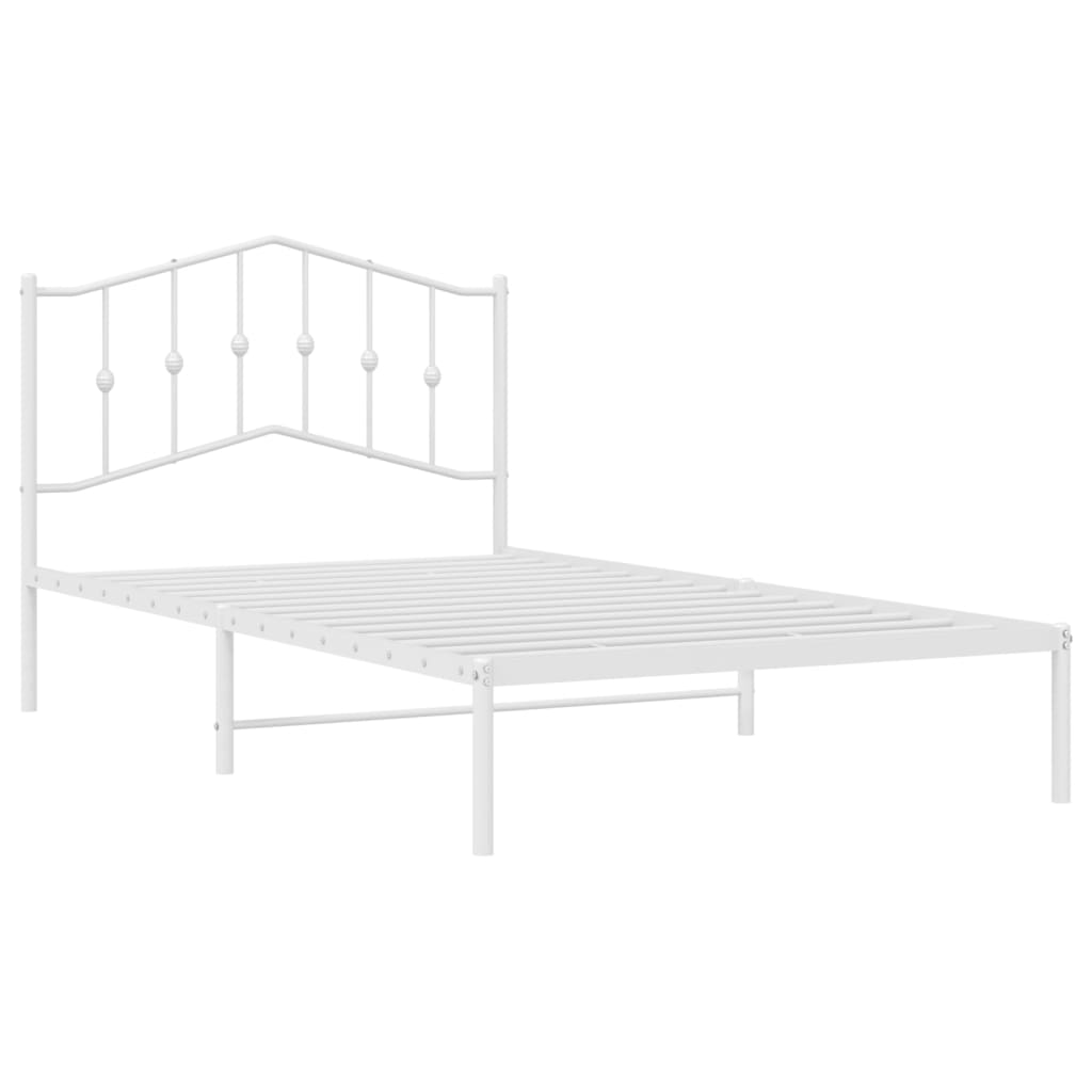 vidaXL Metal Bed Frame with Headboard White 39.4"x78.7"-3