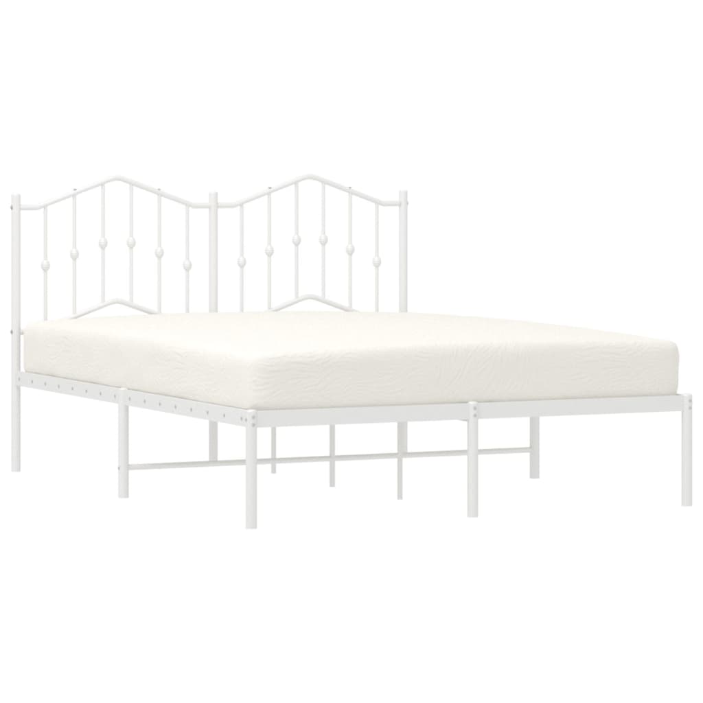 vidaXL Metal Bed Frame with Headboard White 53.1"x74.8"-1