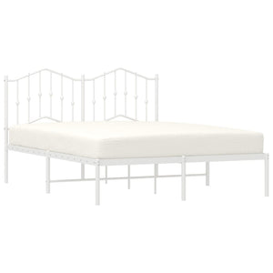 vidaXL Metal Bed Frame with Headboard White 53.1"x74.8"-1