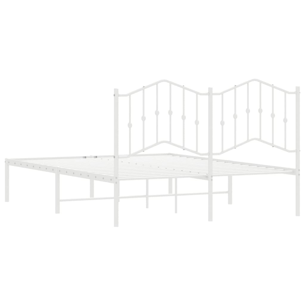 vidaXL Metal Bed Frame with Headboard White 53.1"x74.8"-5