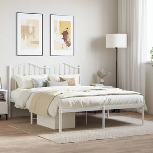 vidaXL Metal Bed Frame with Headboard White 53.1"x74.8"-0