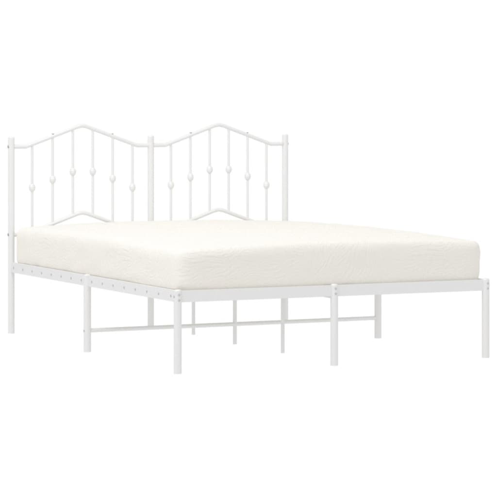 vidaXL Metal Bed Frame with Headboard White 59.1"x78.7"-2