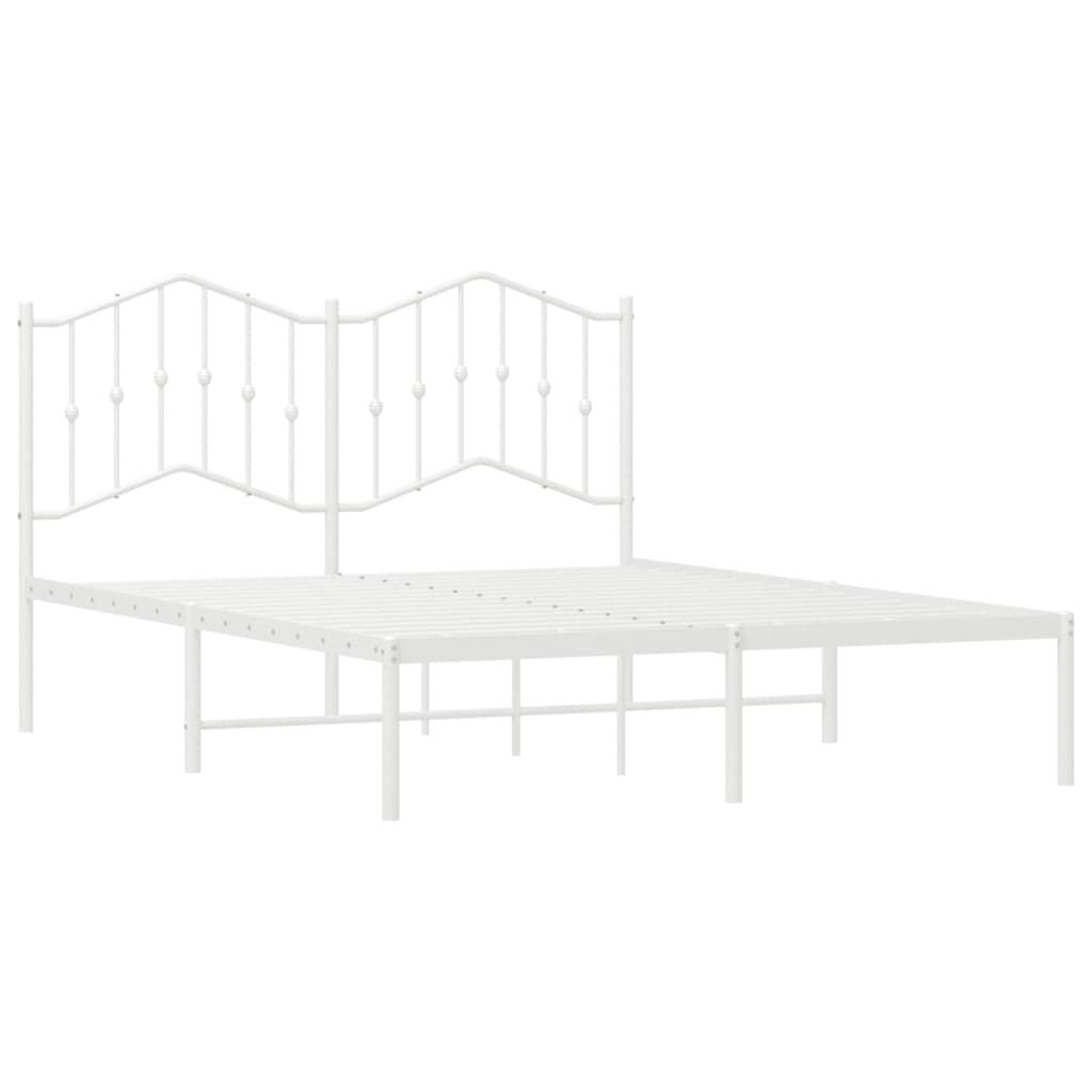 vidaXL Metal Bed Frame with Headboard White 59.1"x78.7"-3