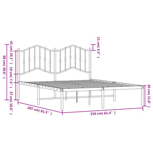 vidaXL Metal Bed Frame with Headboard White 59.1"x78.7"-1