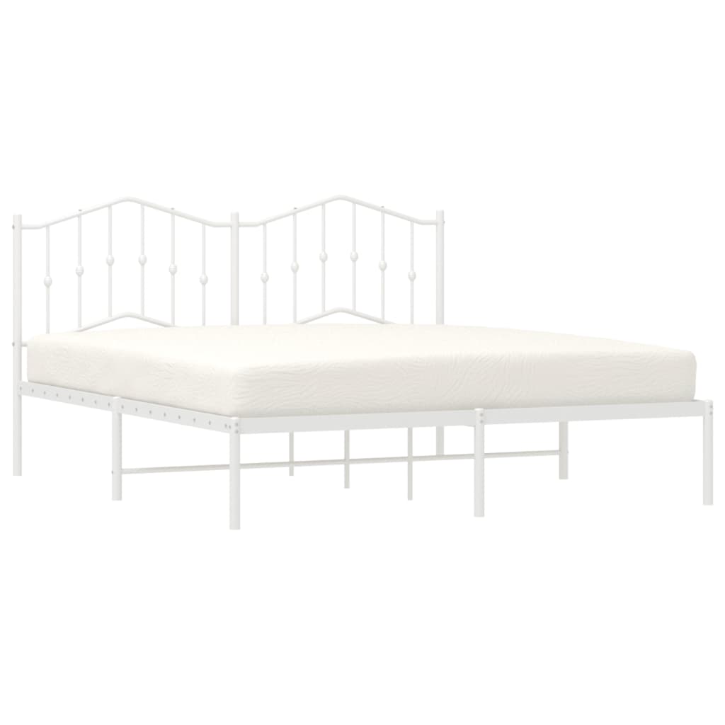 vidaXL Metal Bed Frame with Headboard White 72"x83.9" California King-2