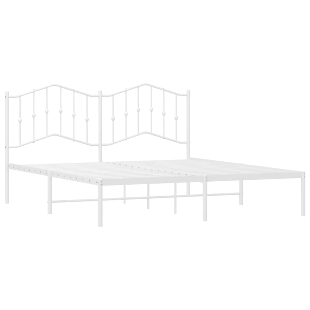 vidaXL Metal Bed Frame with Headboard White 72"x83.9" California King-3