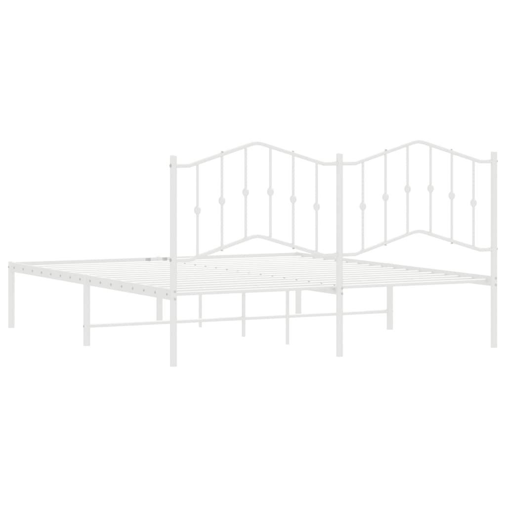 vidaXL Metal Bed Frame with Headboard White 72"x83.9" California King-6