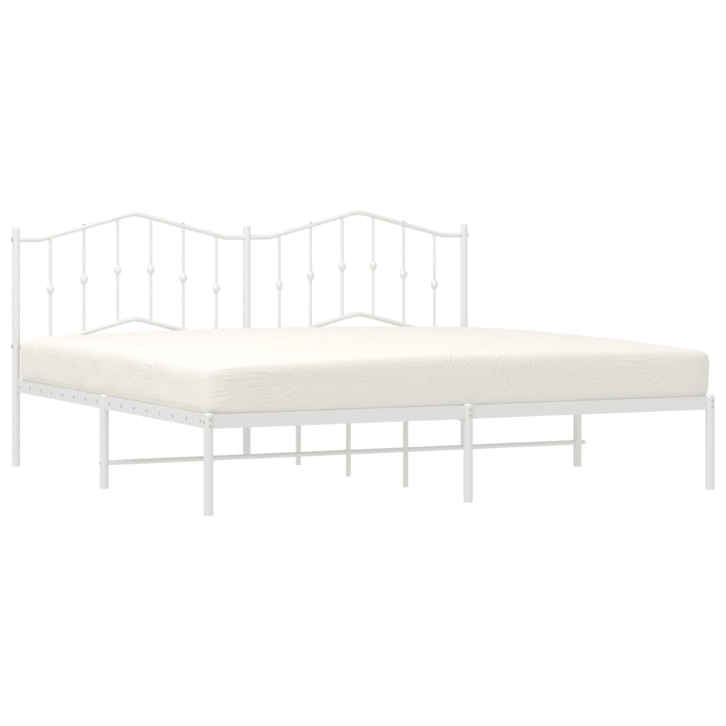 vidaXL Metal Bed Frame with Headboard White 76"x79.9" King-2