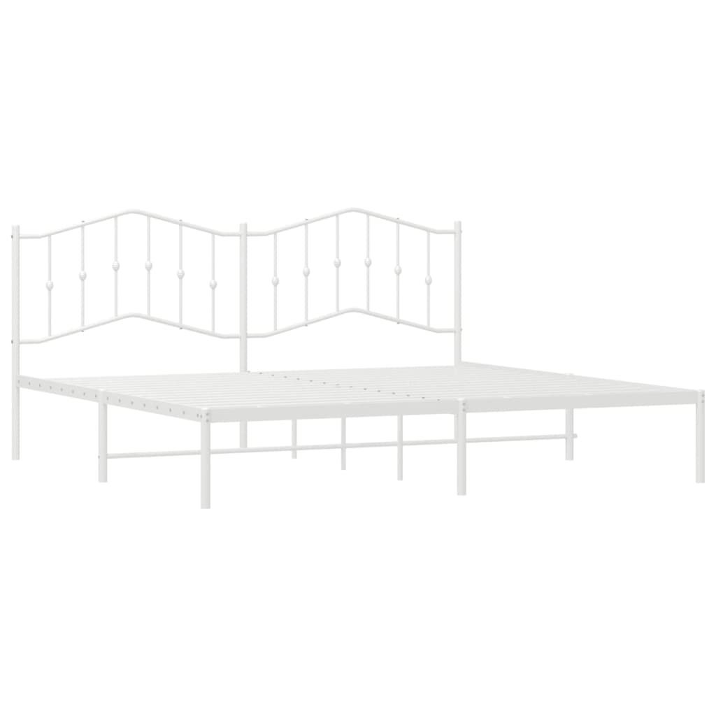 vidaXL Metal Bed Frame with Headboard White 76"x79.9" King-3