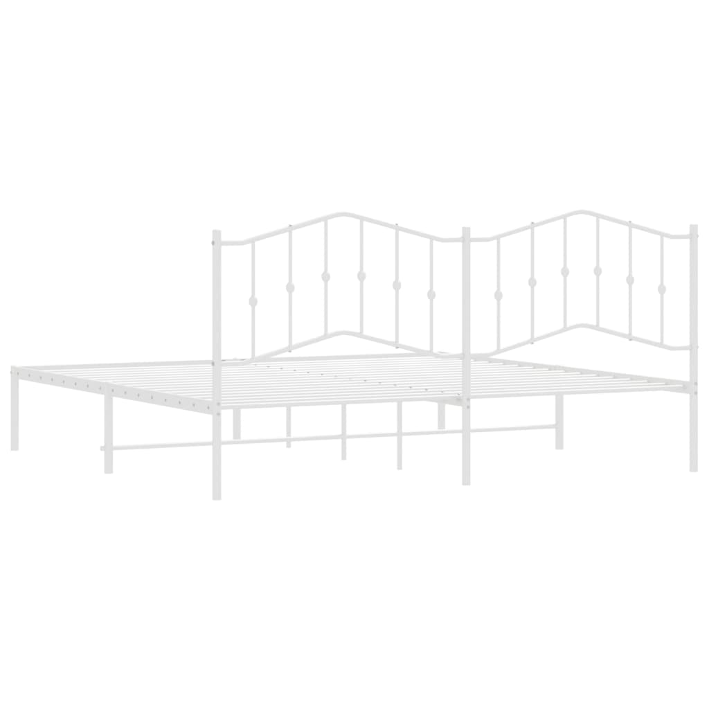 vidaXL Metal Bed Frame with Headboard White 76"x79.9" King-6