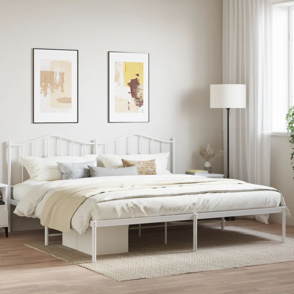 vidaXL Metal Bed Frame with Headboard White 76"x79.9" King-0