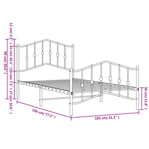 vidaXL Metal Bed Frame with Headboard and Footboard White 39.4"x74.8" Twin-1