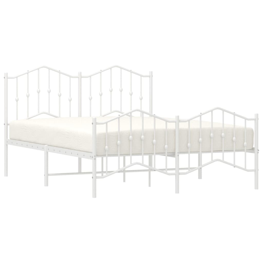 vidaXL Metal Bed Frame with Headboard and Footboard White 53.1"x74.8"-2