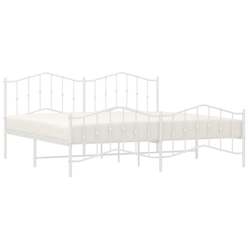 vidaXL Metal Bed Frame with Headboard and Footboard White 76"x79.9" King-1