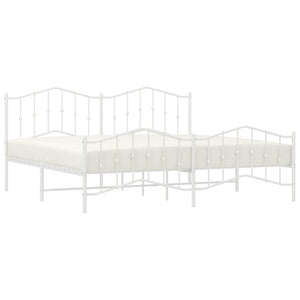 vidaXL Metal Bed Frame with Headboard and Footboard White 76"x79.9" King-1