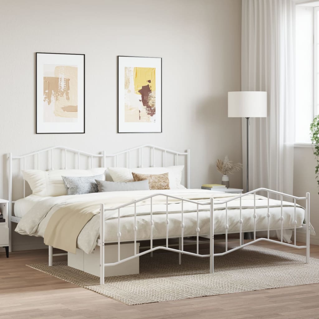 vidaXL Metal Bed Frame with Headboard and Footboard White 76"x79.9" King-0