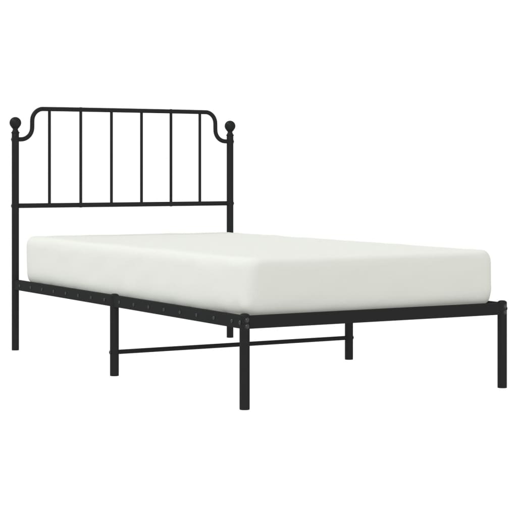 vidaXL Metal Bed Frame with Headboard Black 39.4"x74.8" Twin-1