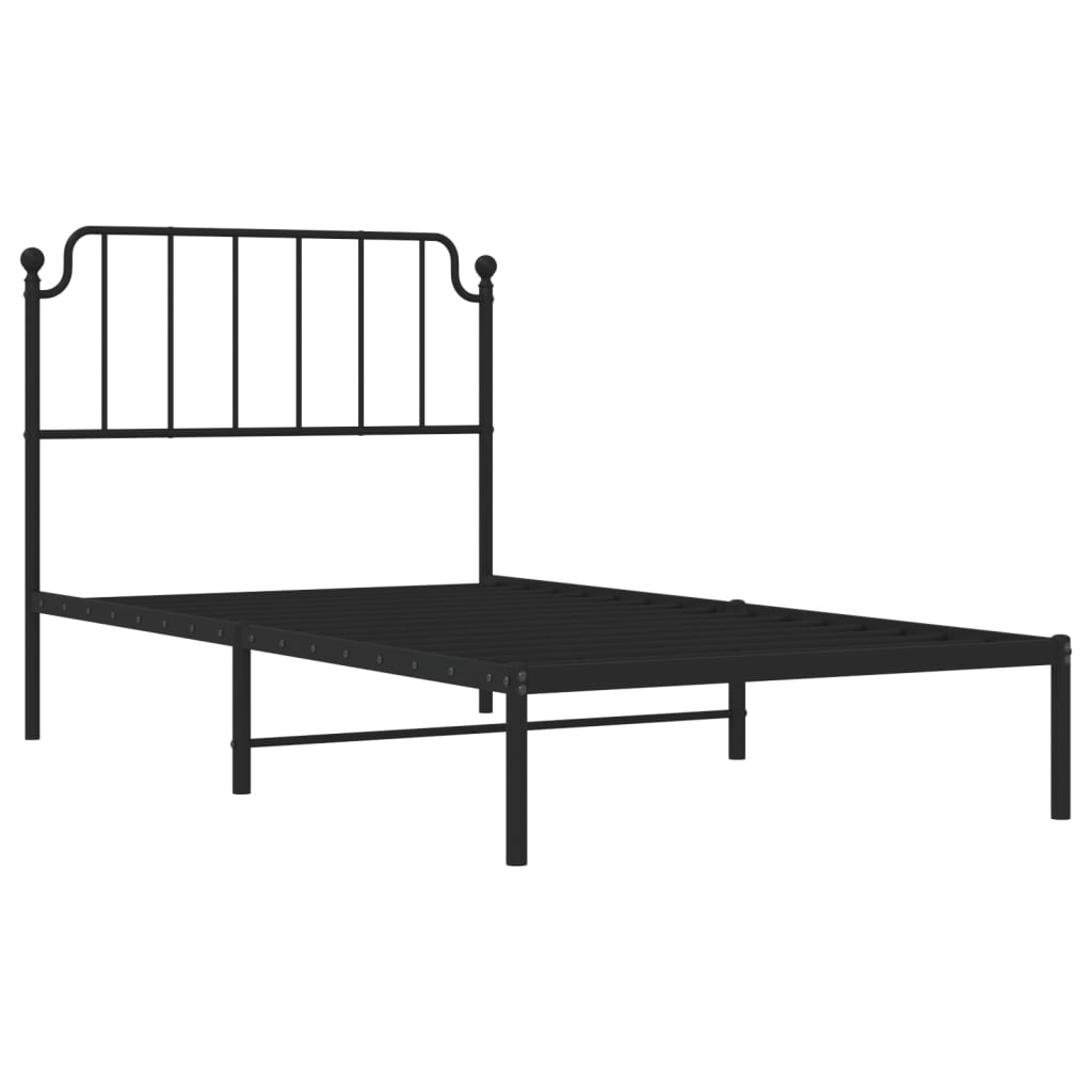 vidaXL Metal Bed Frame with Headboard Black 39.4"x74.8" Twin-2