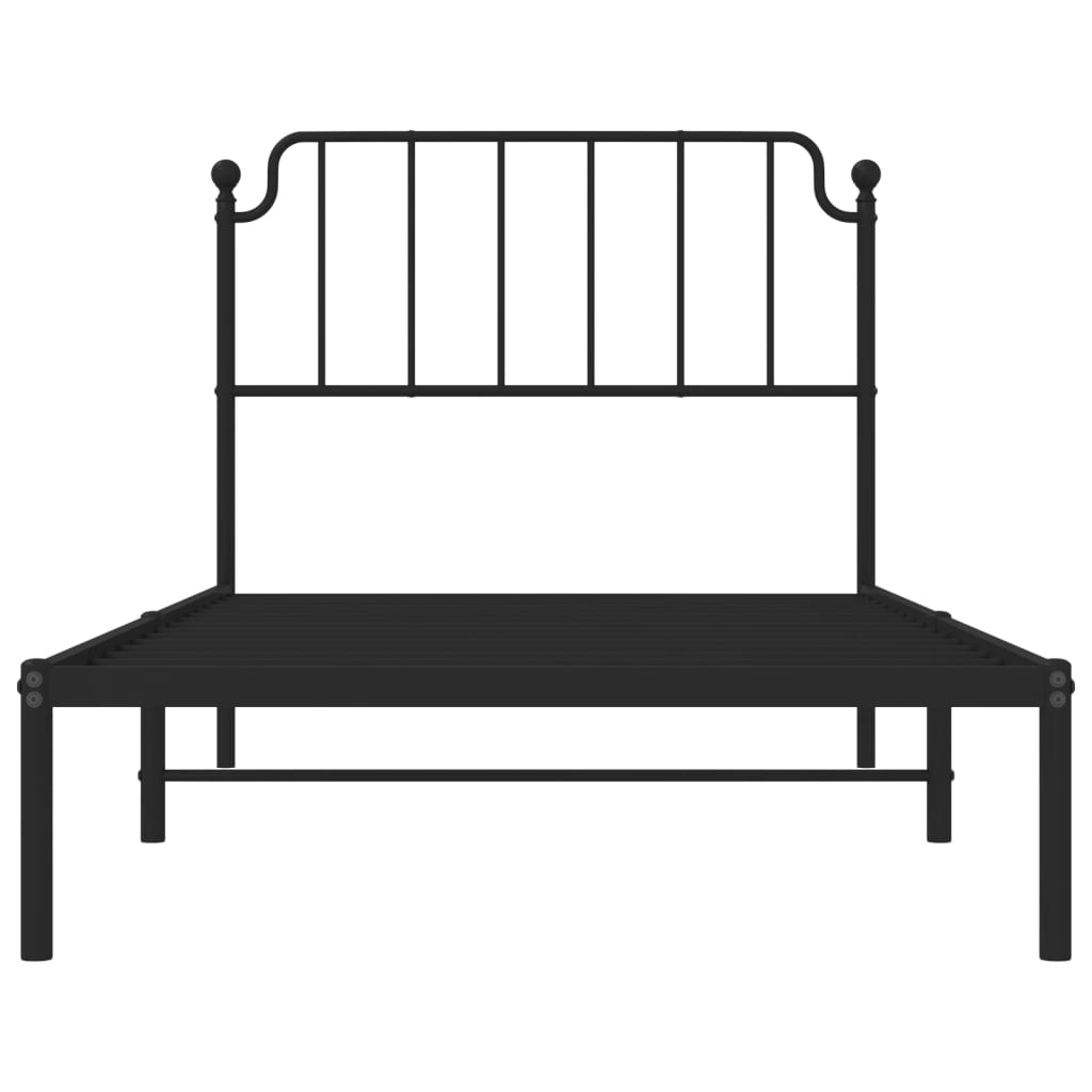 vidaXL Metal Bed Frame with Headboard Black 39.4"x74.8" Twin-3