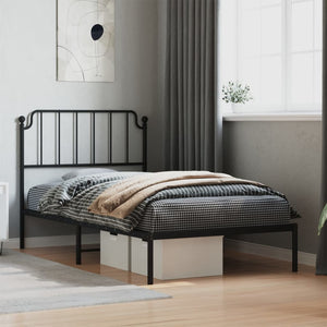 vidaXL Metal Bed Frame with Headboard Black 39.4"x74.8" Twin-0