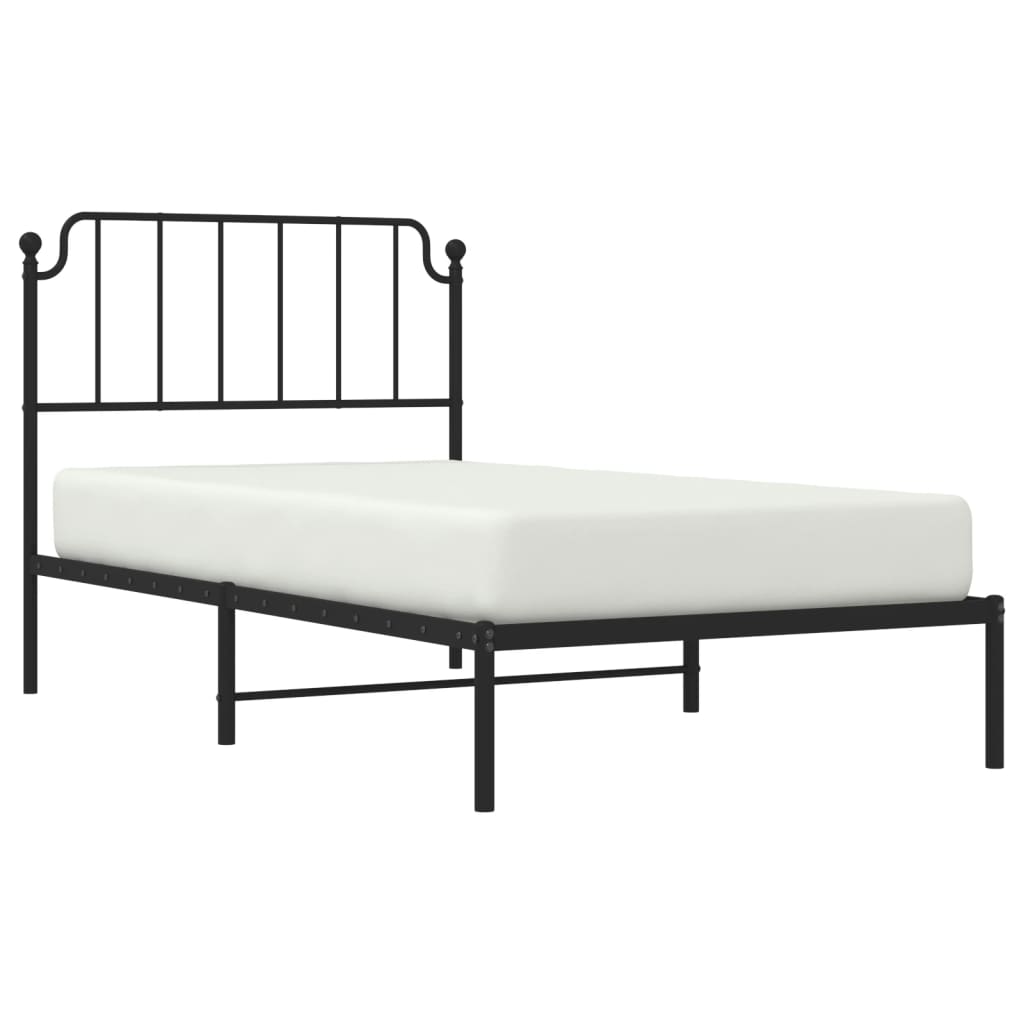 vidaXL Metal Bed Frame with Headboard Black 39.4"x78.7"-1