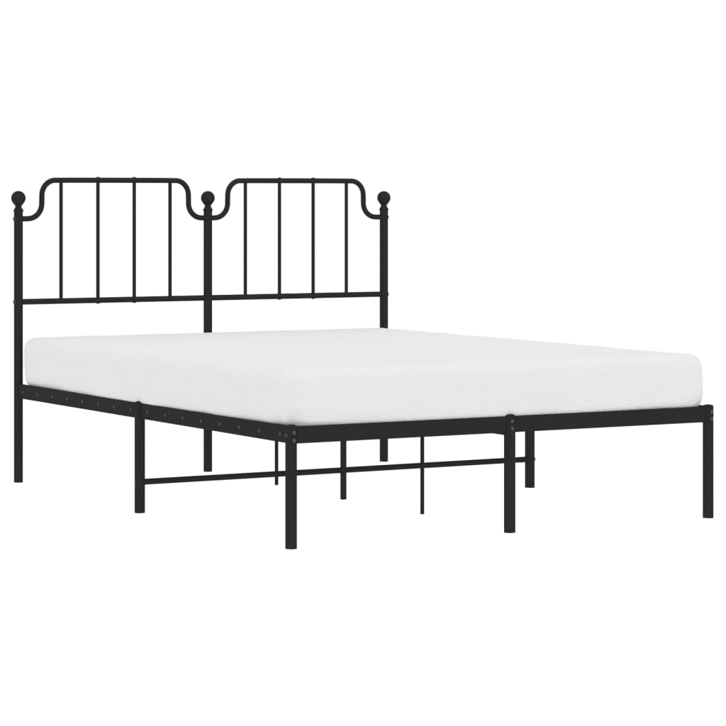 vidaXL Metal Bed Frame with Headboard Black 53.1"x74.8"-1