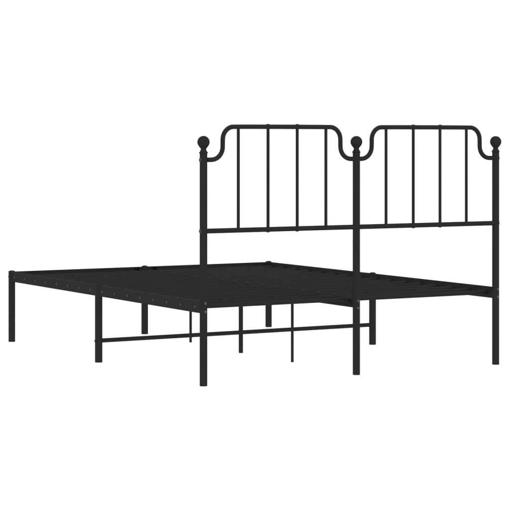 vidaXL Metal Bed Frame with Headboard Black 53.1"x74.8"-5