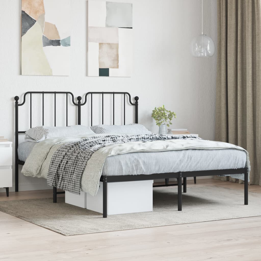 vidaXL Metal Bed Frame with Headboard Black 53.1"x74.8"-0