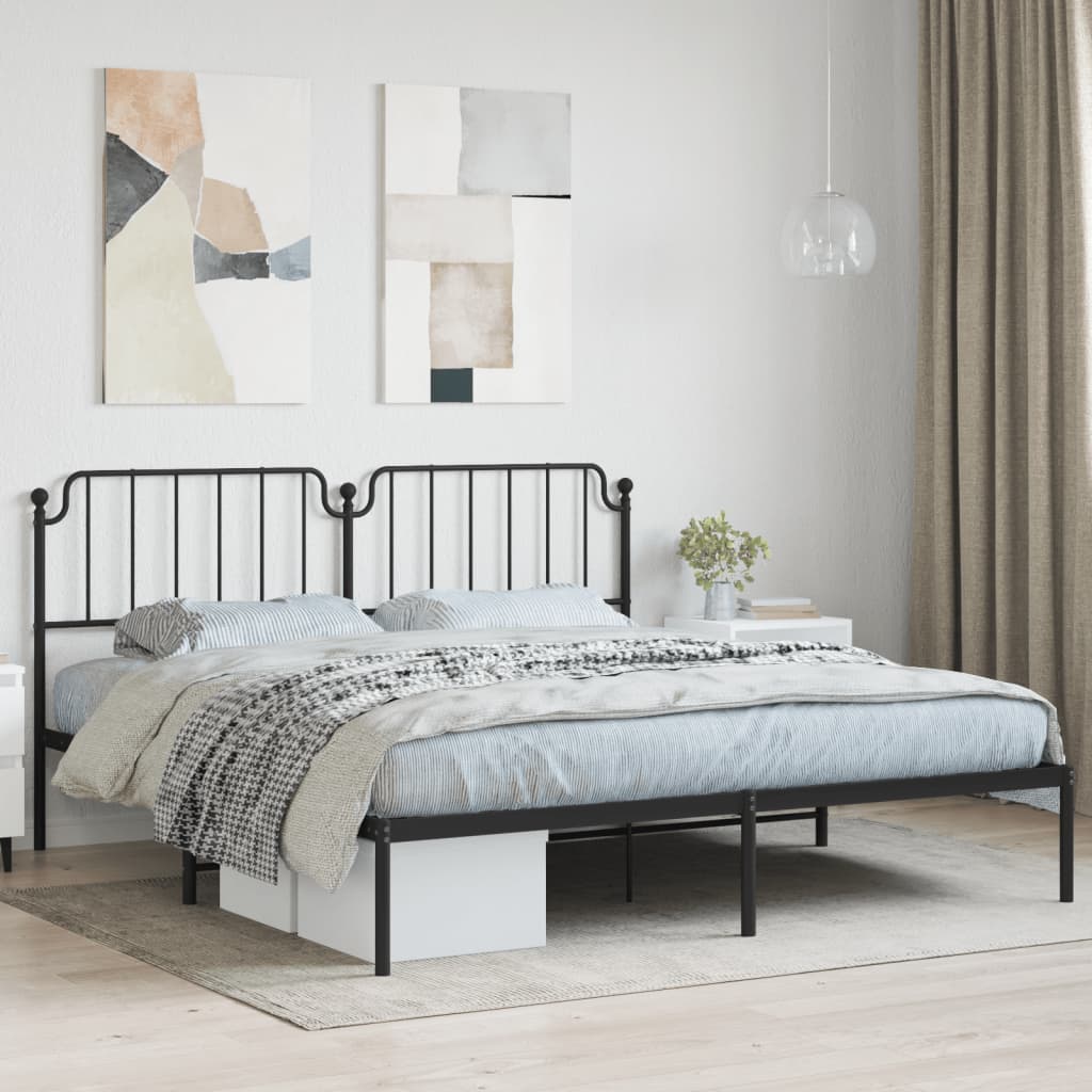 vidaXL Metal Bed Frame with Headboard Black 72"x83.9" California King-0