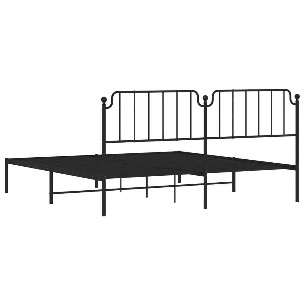 vidaXL Metal Bed Frame with Headboard Black 76"x79.9" King-5